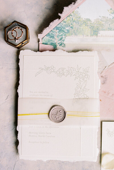 Vintage watercolor florals, vellum envelope, hand torn paper