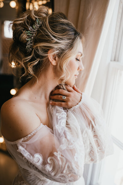 Sabrina Duparcq Hair Artistry's textured vertical roll hairstyle for her beautiful bride at Came house, Dorset