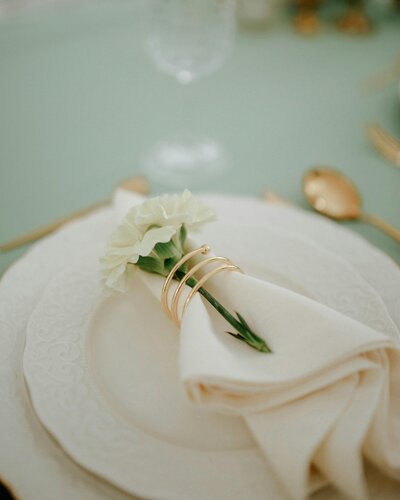 Close-up of a guest's elegantly arranged dinner plate featuring gourmet cuisine at a Columbus, Ohio wedding reception.