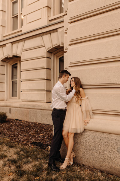 vintage engagement photos in downtown des moines iowa