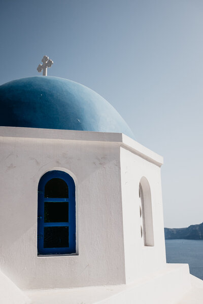 Blue topped Santorini Church