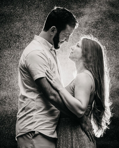 Engagement Shoot, he is holding her hand and leading her in the stairs