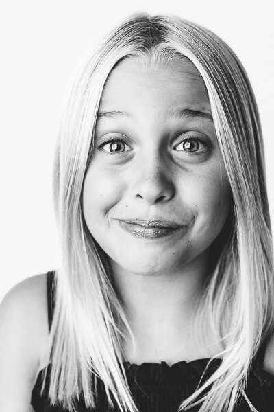 Black and white portrait of a cute little girl