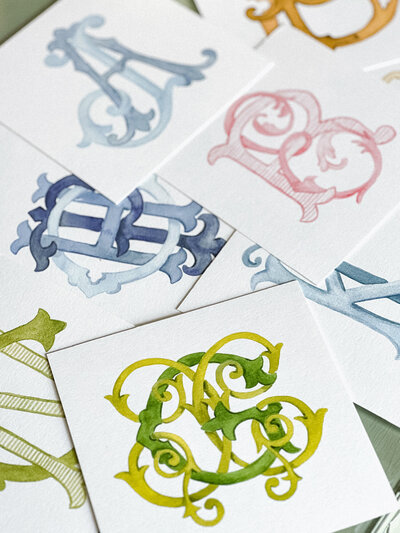 Hand-painted interlocking monograms by Alicia Betz of The Welcoming District.
