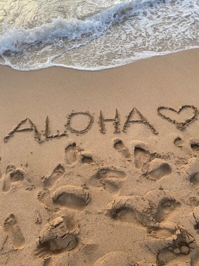 Aloha Written In The Sand With A Heart