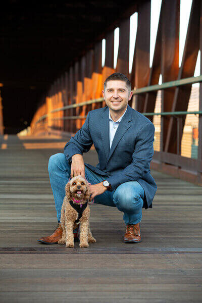 Man posing with dog