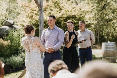 Bride and groom with ring bearer boy