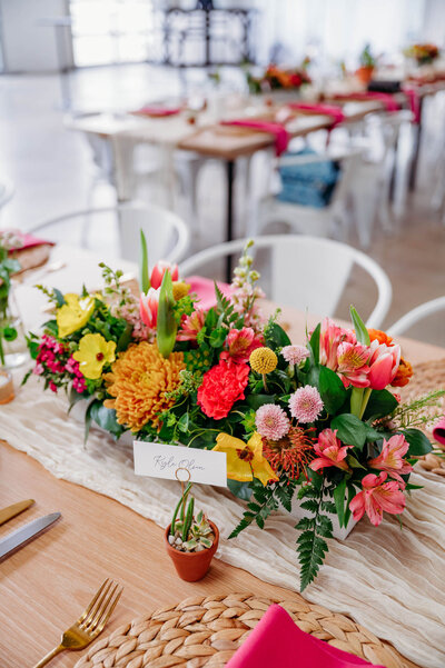 Colorful floral centerpiece on table