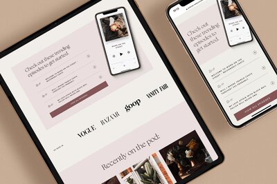 A tablet and phone showcasing a website design featuring a Showit template, highlighting responsive layout and aesthetics.