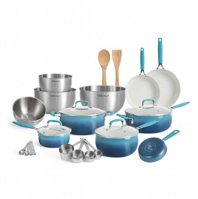 ceramic cookware in blue by the pioneer woman