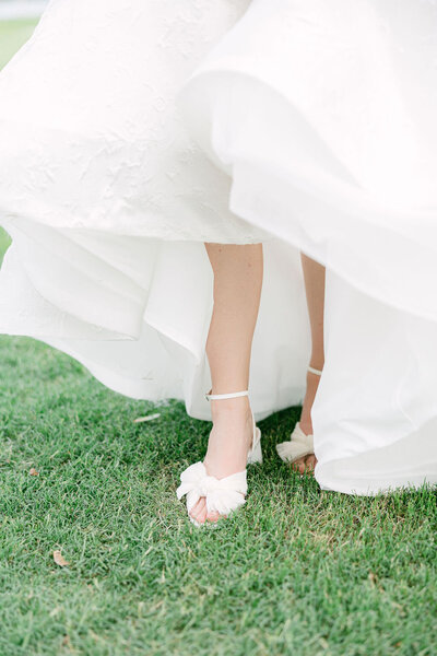 bride walking on grass