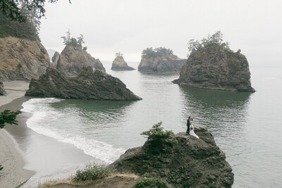 bride and groom portrait after their elopement ceremony in La  Push, Washington.
