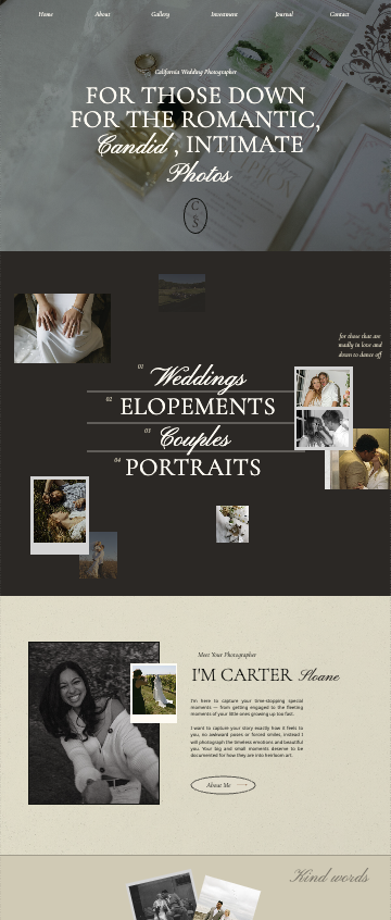 cherish and soul photography showit website template