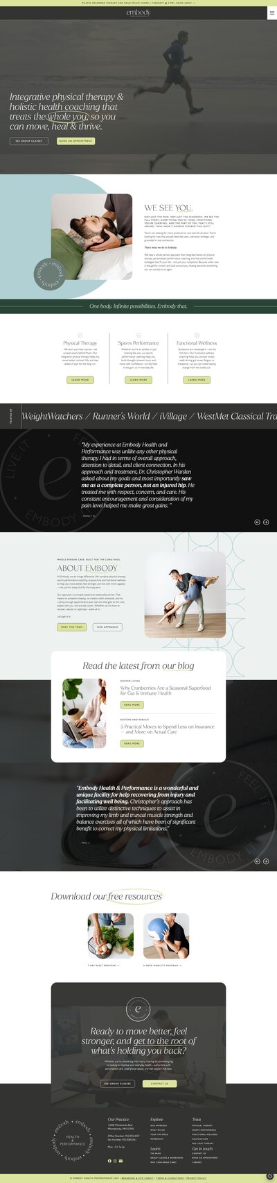 Showit Website Design for Embody Health and Performance Physical Therapy and Functional Wellness in Minnesota Website Example