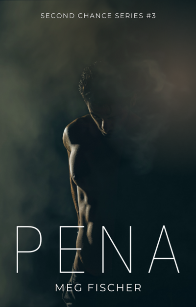 Book cover concept for Pena includes the title and features a shirtless, mysterious man in a dark, smoky background.