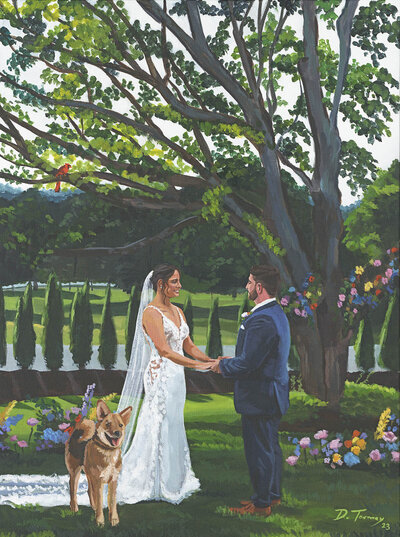 Bride and groom with dog