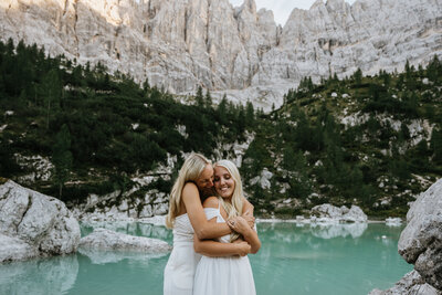 Couple eloping in the Dolomites after a long hike
