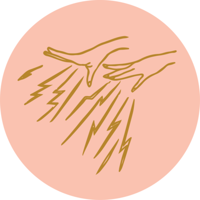 circle sticker mockup of magical hands with lightning bolts shooting out