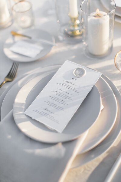 luxury wedding table place setting with custom menu
