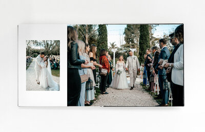Heirloom wedding album sample featuring timeless photo layouts and luxury finishes, created by Zanthe Vorsatz Photography.