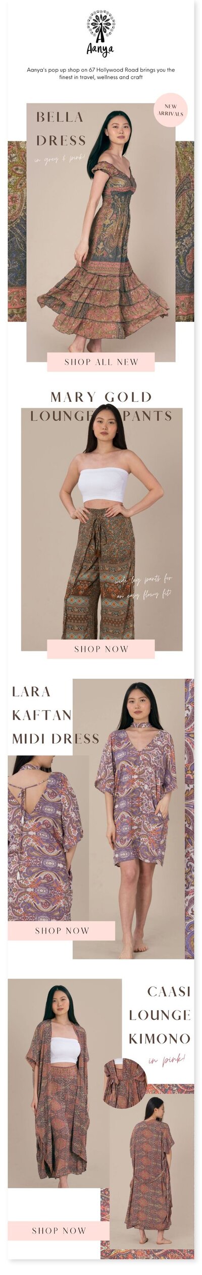 E-commerce Email Campaign Design for Aanya’s New Clothing Arrivals by Fashion Graphic Designer in Hong Kong, Kyra Janelle.