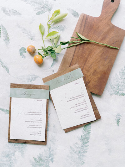 wedding table with leather menu