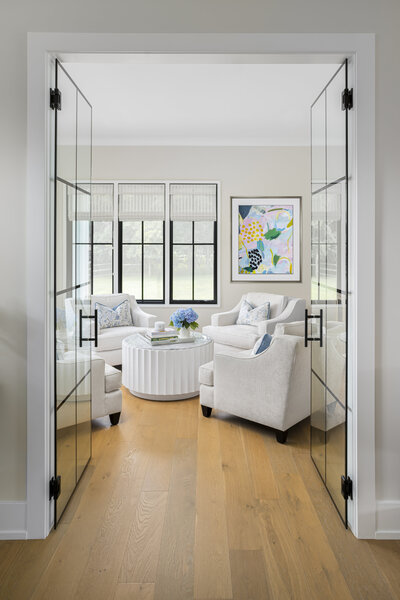 light and bright sitting area with glass doors 
