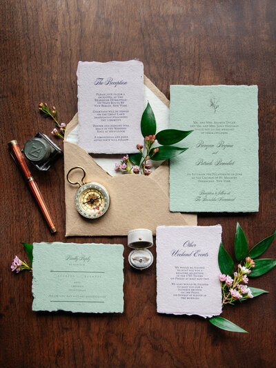 Handmade paper wedding invitation suite