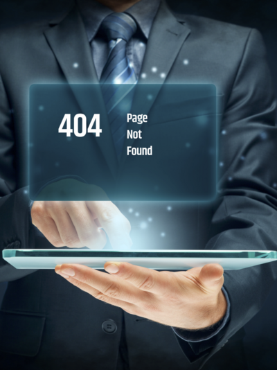 A man in a suit trying to load a webpage but it has a 404 page not found error