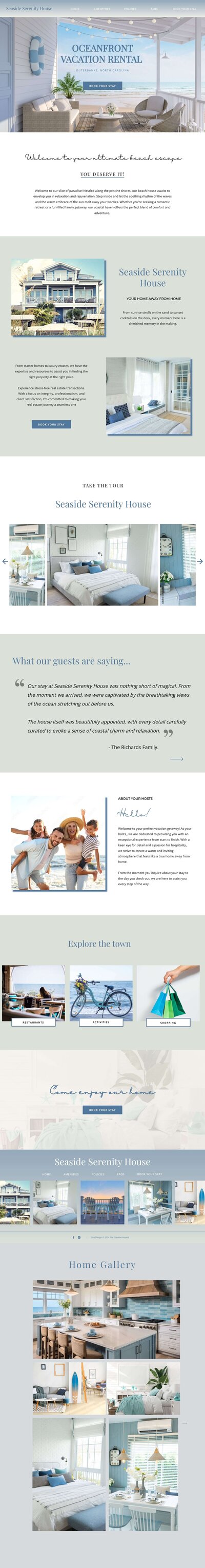 Ipad vertical website mockup of the Seaside Serenity short term rental website designed by The Creative Impact