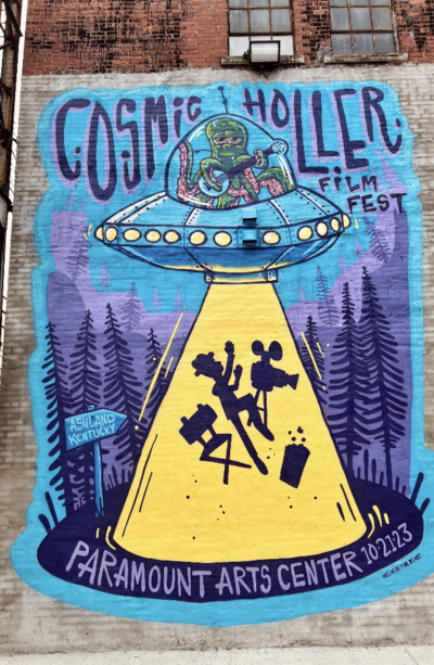 mural of spaceship with octopus 