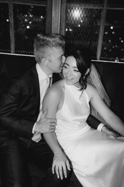 Black and white wedding photo with flash
