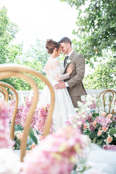 couple embracing at outdoor wedding in Pennsylvania