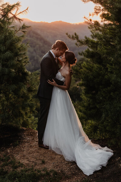 Bride and groom sunset elopement in the Smoky Mountains