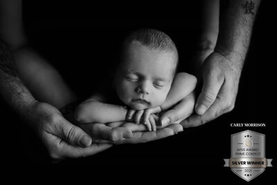 silver award  from the 2021 AFNS Prime Awards    photography competition badge  on winning  newborn photo