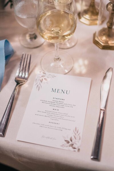 menu glass tableware details at wedding reception at a winery in. Northern Virginia