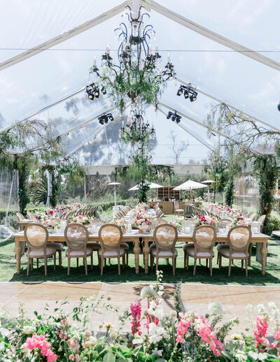 Dinner reception in Montecito for birthday under clear-top tent