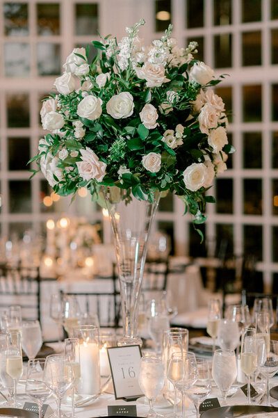 a large floral centerpiece at wedding