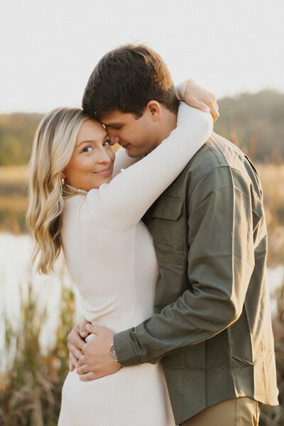 bride and groom embracing