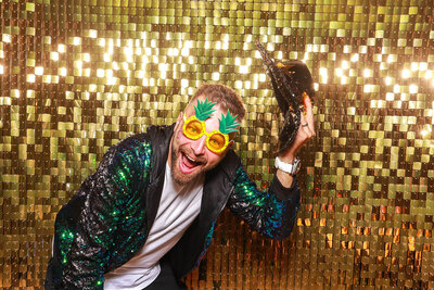 premium photo booth backdrops with shimmer walls and custom branding