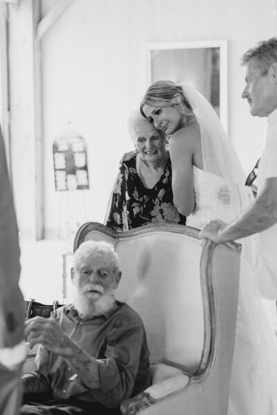 Bride and grandmother hugging before a wedding in Ottawa