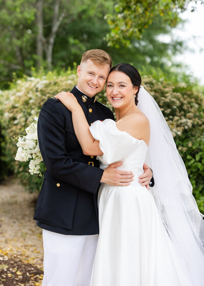 elegant alexandria va military wedding couple smiling at Woodlawn Pope House
