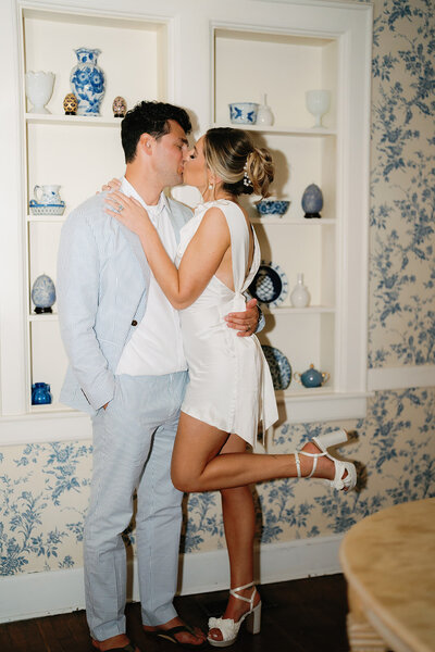Romantic portrait of couple kissing at Abbie Holmes Estate wedding
