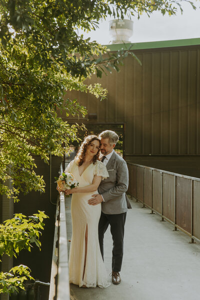 wedding brewery - portrait of husband and wife - reception in downtown atlanta - weddings by kattie jackson 