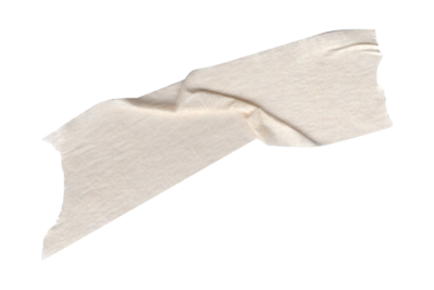 Graphic image of off-white tape with folds and uneven torn edges.