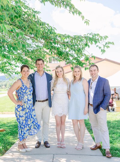 Group photos during an Engagement Party at Breaux Vineyards in Purcellville, Virginia.