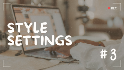 Style Settings Words in bubble letters on a Showit Training Video Cover set in a cafe. Video 3.