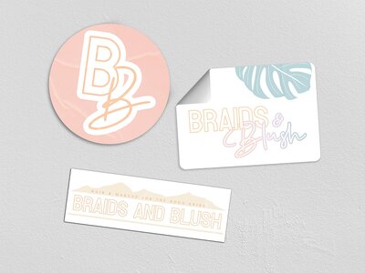 Mockup of 3 sticker samples for hair and makeup artist