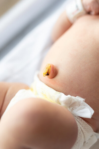 Newborn baby belly button macro.