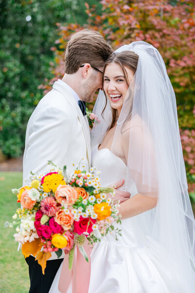 Bride and groom at fall wedding | Auburn Alabama wedding photographer Amanda Horne